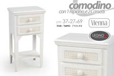 MOBILE COMODINO VIENNA 2 CASSETTI IN LEGNO SHABBY CHIC 37*27*69 CM TDE-760952