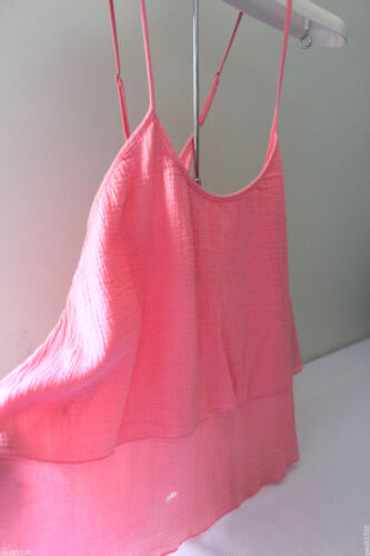 NWT C & C California Salmon Rose Cotton Sexy Tiered Summer Relaxed Top M $68 - Picture 4 of 7