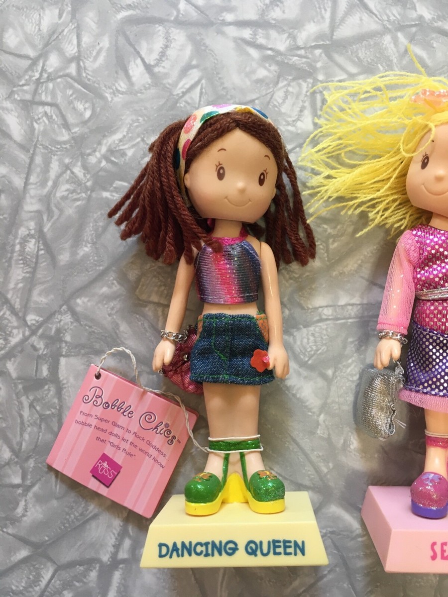 Lot of 3 Russ Berrie Girl Powrrr Bobble-Chic Bobblehead Dolls Y2K