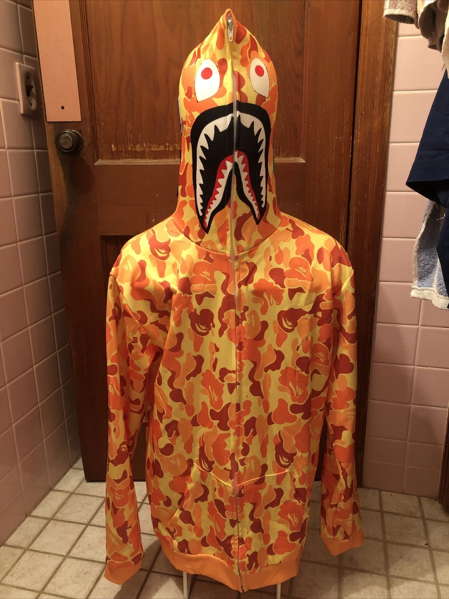Orange bape deals shark hoodie