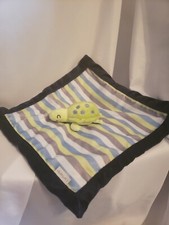 Carters Turtle Baby Security Blanket Lovey Stripe Blue White Gray Green EUC