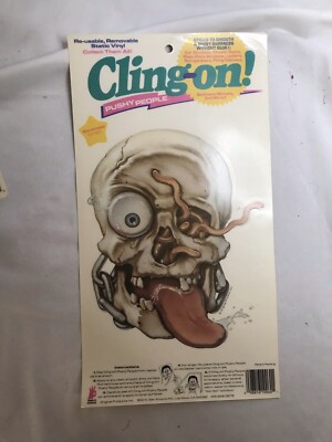 Vtg Cling-on Pushy People Static Vinyl Sticker Bone Head 8x6.5'' Made in America