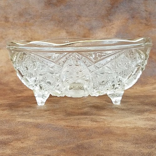 McKee Toltec Footed Clear Glass 7" Bowl #12 Gold Trim Antique 1904-1910 EAPG - Picture 3 of 8