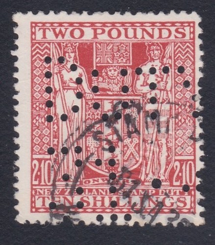 NEW ZEALAND Arms £2.10/- used Stamp duties cds & official perfin..........B8708