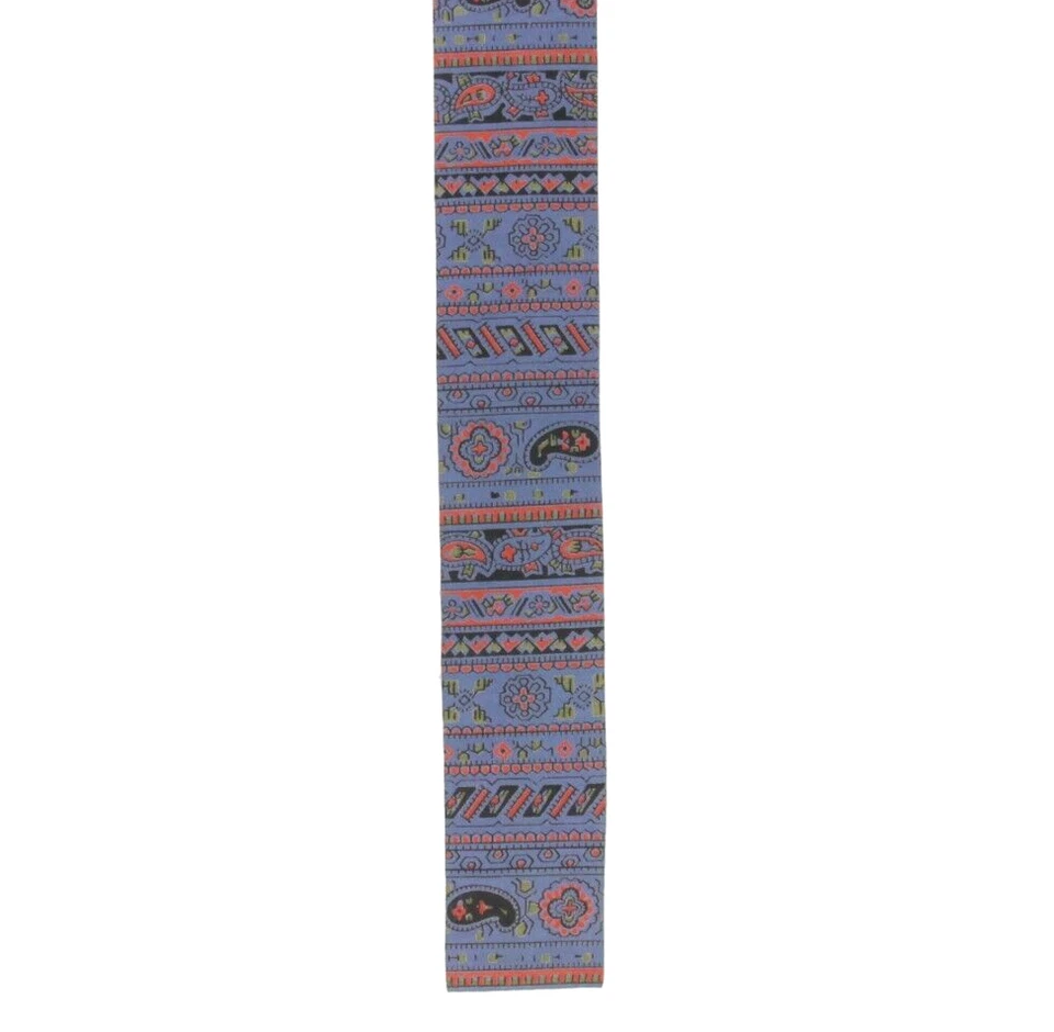 Corbata de cuello ajustada de algodón floral cachemir azul diseño folclórico de gallo vintage para hombre Foto 2 de 3
