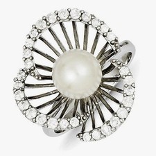 Sterling Silver Ladies Pearl Ring with Cubic Zirconia SZ 7 8