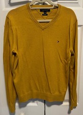 Tommy Hilfiger Sweater Large V neck Pima Cotton Cashmere Mustard Yellow
