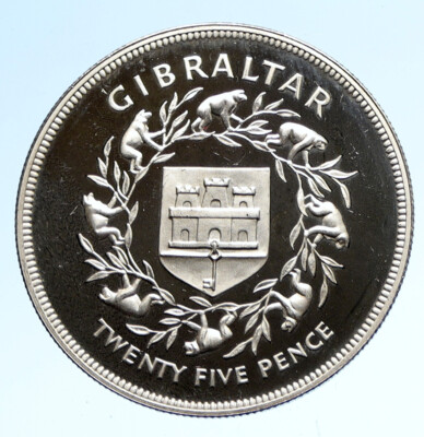 1977 GIBRALTAR UK Queen Elizabeth II Silver OLD Proof 25 New Pence