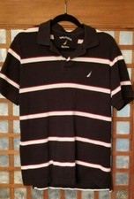 Nautica Men's Polo Shirt Classic Navy Red  White Stripe 100 Cotton Medium