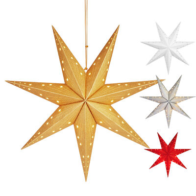 Lanterne Di Carta A Stella A 9 Punte, Set Da 3 Pezzi - Decorazioni Natalizie Sospese, Rosse, 45x45x14 Cm