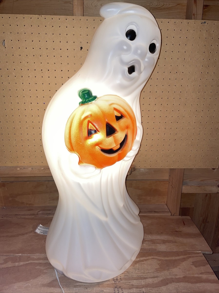 Vintage Ghost holding Pumpkin Blow Mold - General Foam - 34 Inches