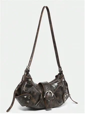 Vintage Moto Punk Style Stud Decoration Faux Leather Crossbody Shoulder Bag