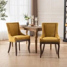Set of 2 Ultra Side Dining Chair,Thickened Fabric High Backrest w/Solid Wood Leg