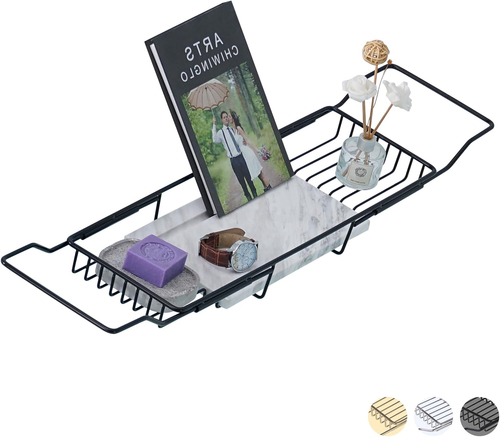Bathtub Tray Caddy for Luxury Bath Expandable Extra Wide Bath Tub Tray with Natu