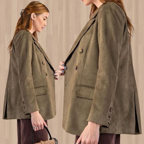 EASEL Suede-Look Double Breasted Fully Lined Blazer Pockets Easy Care Luxurious - Picture 12 of 14