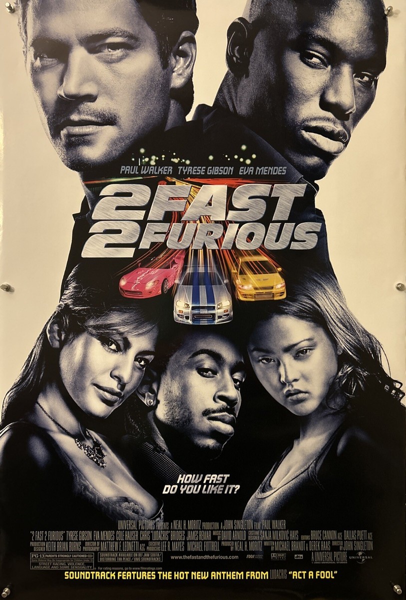 2 FAST 2 FURIOUS Original One Sheet Movie Poster - 2003 - PAUL