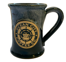 Deneen Pottery Coffee Mug Ocean City Coffee Co. Drip Glaze Green Made in USA 07