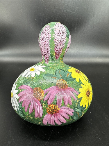 Kathy Mann Signed Hand Painted Flowers Gourd Figurine Decor 6" Folk Art EUC - Photo 4/8