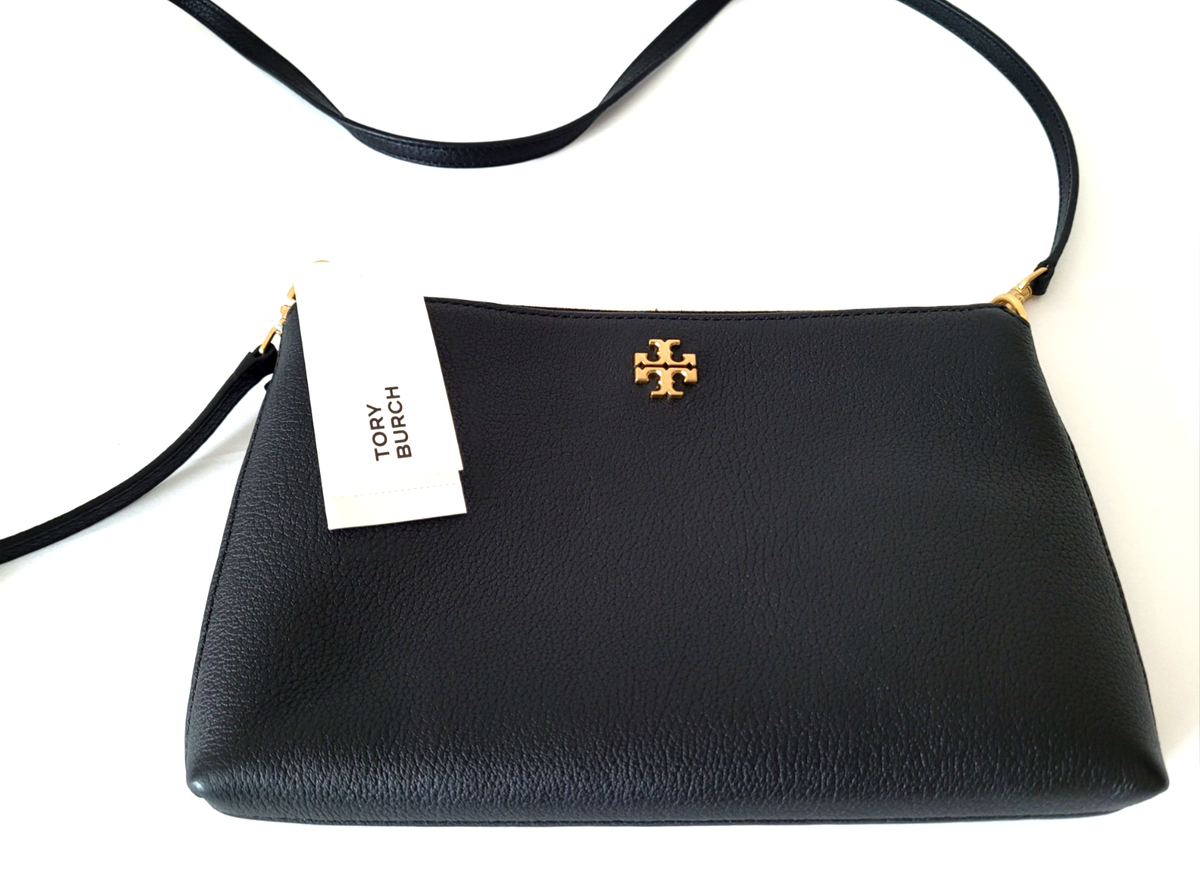 Tory Burch Mercer Pebbled Leather Zip Crossbody Bag Black NEW W