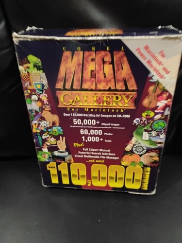 NEW COREL MEGA GALLERY FOR MACINTOSH 110,000 CLIPART BIG BOX MAC OS 7.5 CD APPLE