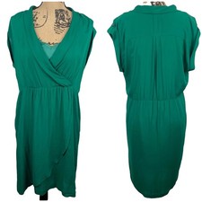 Anthropologie Maeve Noronha Faux Wrap Dress Green Size S Short Sleeve V-Neck