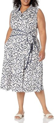 NIC+ZOE Women's Plus Size Lookout Shirt Dress, White Multi, 1X
