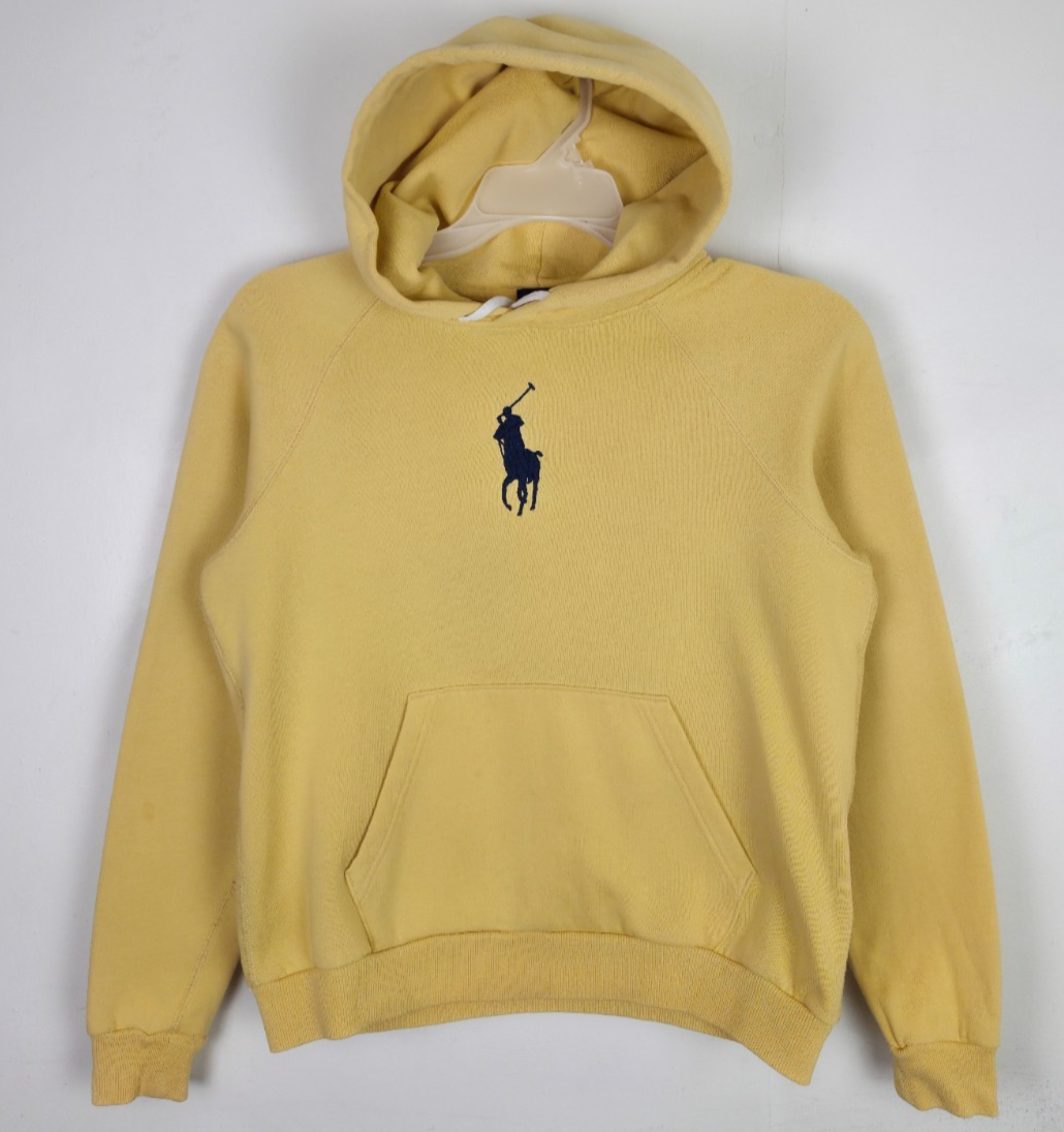 Polo Ralph Lauren felpa con cappuccio donna taglia media grande pony pile giallo felpa