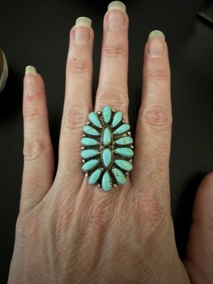 Vintage Navajo Petit Point Turquoise Sterling Silver Cluster Ring Paul Jones
