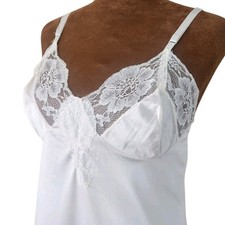 Kayser Vintage Slip Dress Floral Lace White Size 32 Adjustable Straps