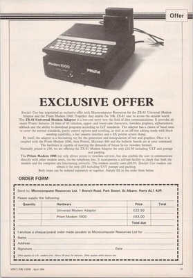 Sinclair User April 1984 Print Ad Prism Modem 1000 ZX-81 Modem Adaptor