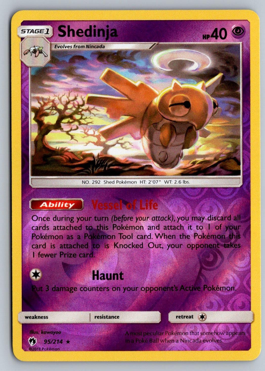 Shedinja 95/214 Rare Lost Thunder Pokemon Reverse Holo Lightly Played