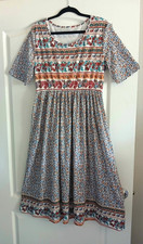 Women's XL Multicolor Floral Midi Dress Elastic Waist Pockets Short Sleeves