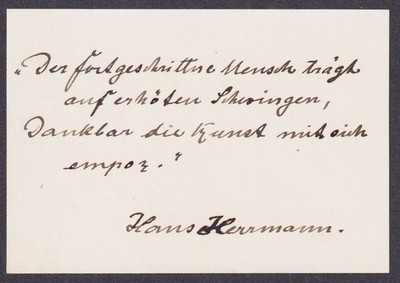 Hans Herrmann Maler Autograph Handschrift Schiller Zitat 1903