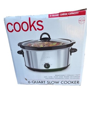 COOKS 6-QUART SLOW COOKER-STAINLESS STEEL EXTERIOR NOB