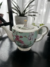 Grace Teaware Floral Tiara Fine Porcelain Turquoise Teapot NWOT