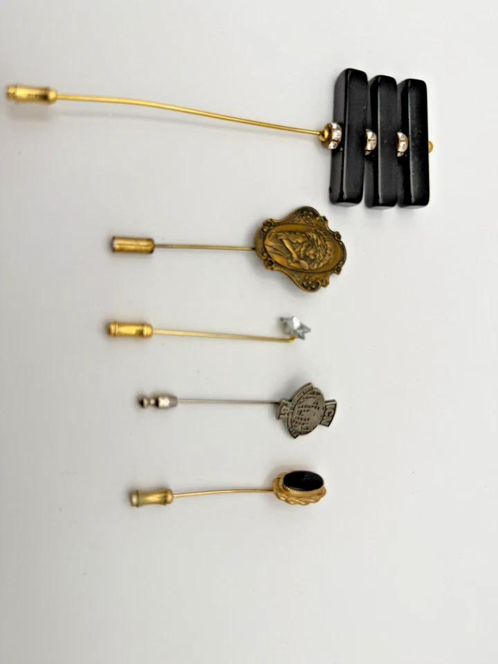 Lote de prendedores de palo vintage - ónix negro, escudo, estrella, enfermera, camafeo - juego de 5 Foto 4 de 4