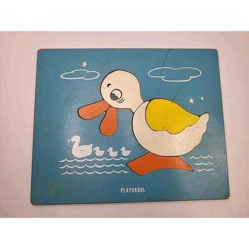 Vintage Playskool Duck & Ducklings Wooden Puzzle 1950s Complete
