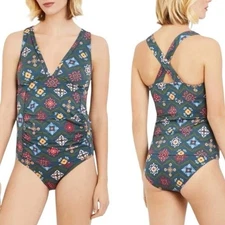 A Pea In The Pod Maternity Two-Piece Tankini Swimsuit Size S Green Geometric NWT