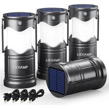 4 Pack Solar Camping Lantern USB Rechargeable 3 Modes Emergency Light