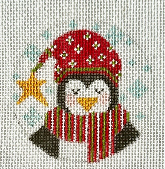 Penguin in Red Hat by CH Designs - 18 mesh - 3 inch circle on 6' x 6' canvas NEW - Image 2 of 2