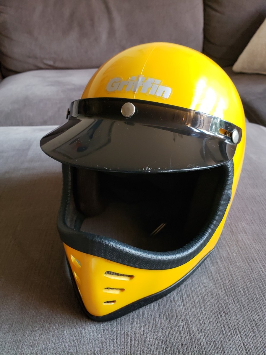 Vtg Griffin Full Face Helmet BMX Dirt Bike Motorcross Moto Yellow