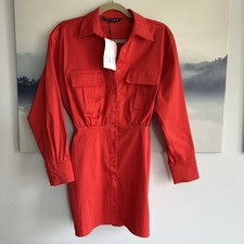 Zara Red Poplin Shirt mini Dress long sleeve/ size XS NEW party Christmas