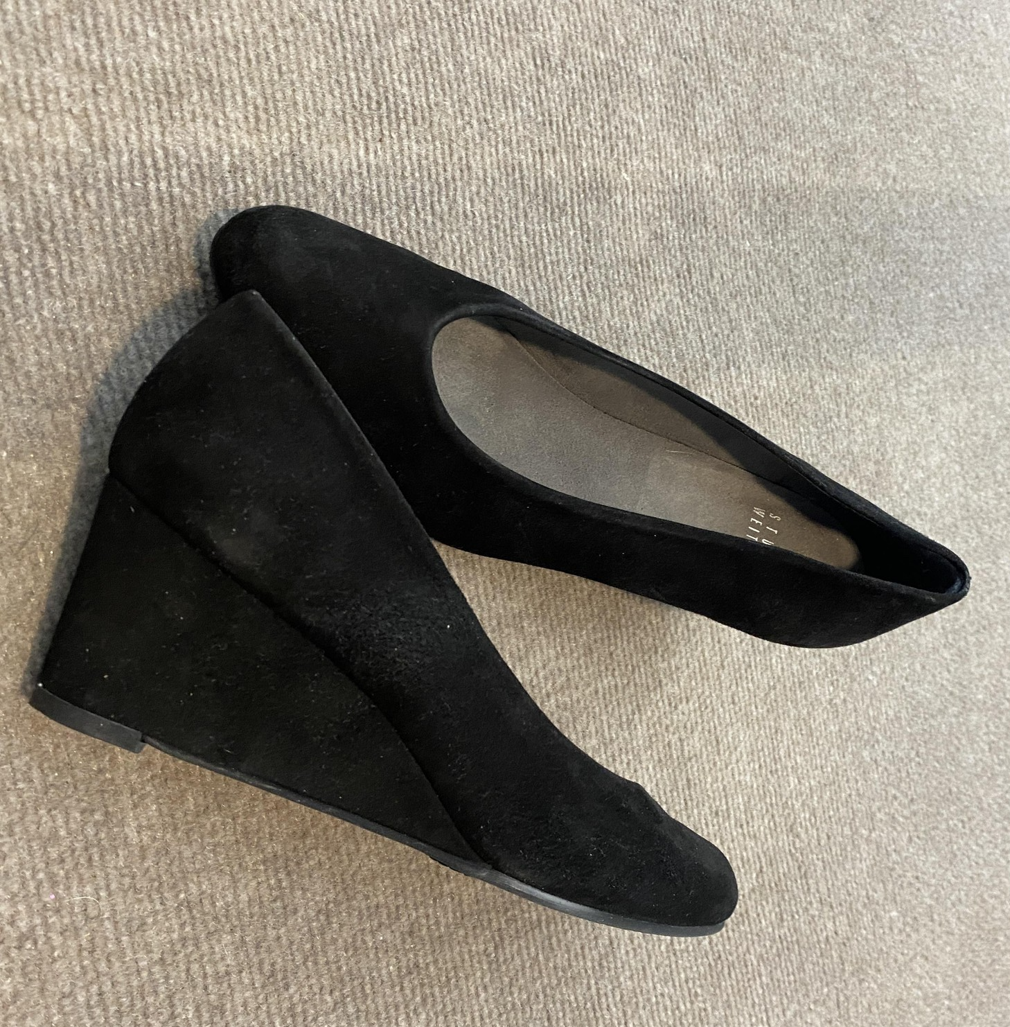 Stuart Weitzman Heel Shoes Womens Size 6.5 Black Suede Wedge Dress Pumps Spain