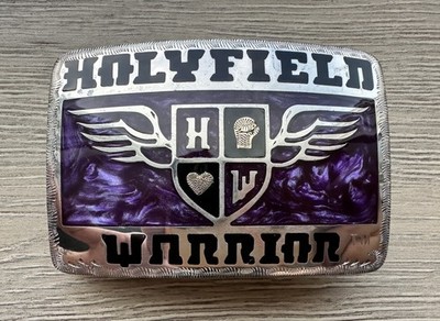 Vtg Johnson Held  Holyfield Warrior Mother of  Pearl Inlay Western Belt Buckle