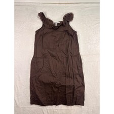Old Navy Sleeveless Shift Dress S Brown Ruffle Trim Pockets Cotton Womens