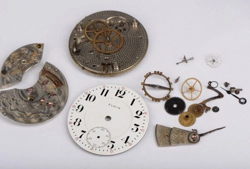 Antique Elgin Pocket Watch Dial & 21J Movement Parts 44mm - Not working