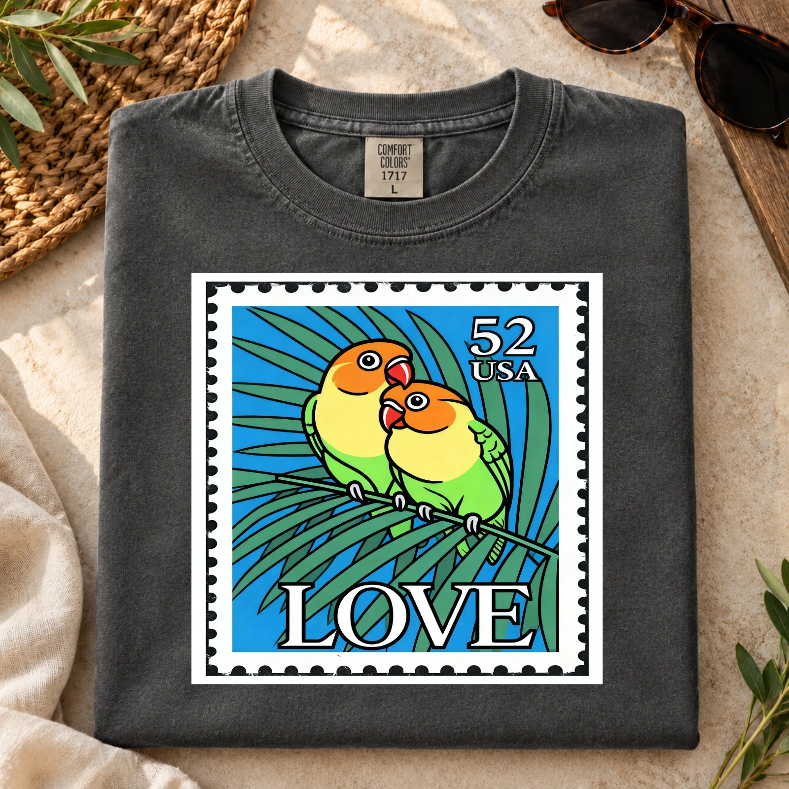 ArtMythica Tropical Birds T-Shirt Parrot Couple Nature Lover Graphic T-Shirt New - product detail image 2