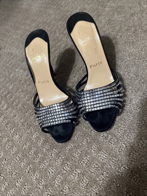 Christian Louboutin DESIR STRASS Crystal Mules Sandals Shoes 37.5