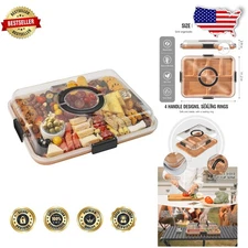 Black Bamboo Charcuterie Board w/ Clear Lid, 6 Compartments, Portable Snack Tray