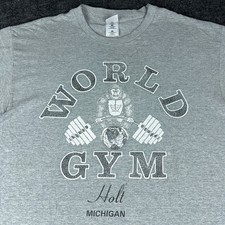 Vintage World Gym Shirt Men’s XL Gray Michigan Workout Gorilla Graphic Tee 90s